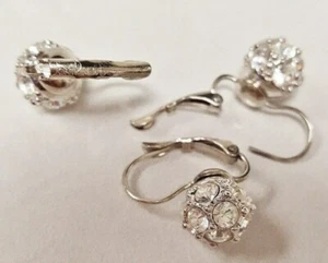 VINTAGE JOAN RIVERS STAMPED SILVER RHINESTONE BALL LEVER BACK DROP EARRINGS S940 - Picture 1 of 3