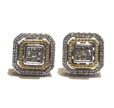 925 Sterling Silver 14k yellow gold .36ct diamond invisible set stud earrings  - Image 1 of 4