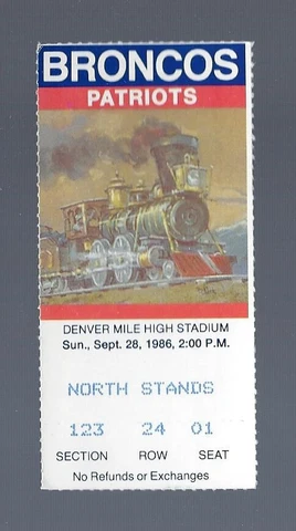 JOHN ELWAY - 1986 NFL PATRIOTS @ DENVER BRONCOS FOOTBALL VINTAGE TICKET STUB Cover