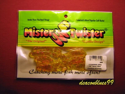 3 paquetes - Mister Twister 1-3/4" Sassy Shad 10 por paquete - Chartreuse Red Flake Foto 1 de 3