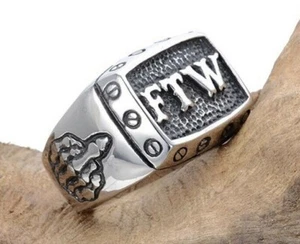 Men's Motorcycle Biker Rider Style Ring Harley FTW Outlaw Middle Finger Up 7-14 - Picture 1 of 5