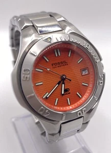 Fossil Blue Men’s Orange Date Dial Stainless Steel Sporty Watch New Batt - Picture 1 of 10