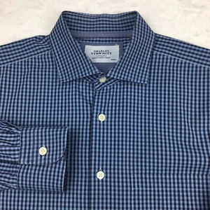 Charles Tyrwhitt Shirt Men's 17-35 Black/Blue Checks Long Sleeves - Picture 1 of 10