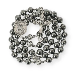 Collana Perline San Michele Rosario Ematite Perline Rosario Ematite con Grande Croce - Foto 1 di 7