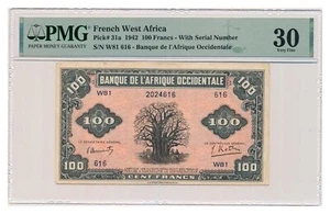 FRENCH WEST AFRICA banknote 100 Francs 1942 PMG VF 30 - Picture 1 of 7
