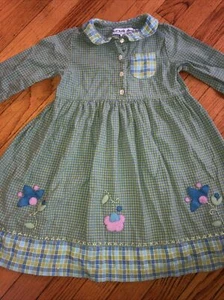 Girls Green Blue FLANNEL Gingham PLAID Dress Two Turtle Doves Sweet Potatoes 5 - Picture 1 of 7