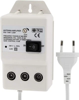 Digital Antennenverstärker für 2 Geräte UHF VHF Kabel-TV DVB-T Sky FullHD - Bild 1 von 3