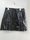 Forever 21 Contemporary Faux Black Leather Lace Up Skirt Lined Size M Medium