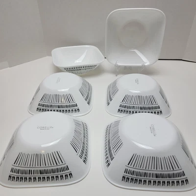 Corelle Imani набор из 6 квадратных чаш для супа или хлопьев черно-белые 6 дюймов - Изображение 1 из 4