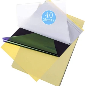 40-Pack Tattoo Stencil 8.5in x 11in (40 Sheets), Blue, Clear, White, Yellow  - Picture 1 of 7