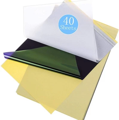 40-Pack Tattoo Stencil 8.5in x 11in (40 Sheets), Blue, Clear, White, Yellow  - Image 1 of 4