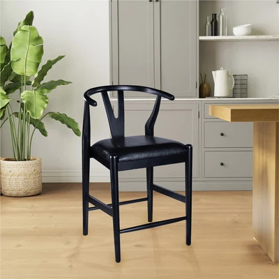 Boraam Wishbone Counter Height Kitchen Bar Stool - Black Finish - Image 1 of 4