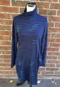 Title Nine Turtleneck Getaway Dress Blue Stripe Size LARGE - Picture 1 of 5