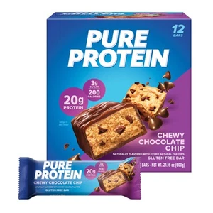Pure Protein Bars High Protein Low Sugar Gluten Free Chewy Chocolate Chip - Picture 1 of 6