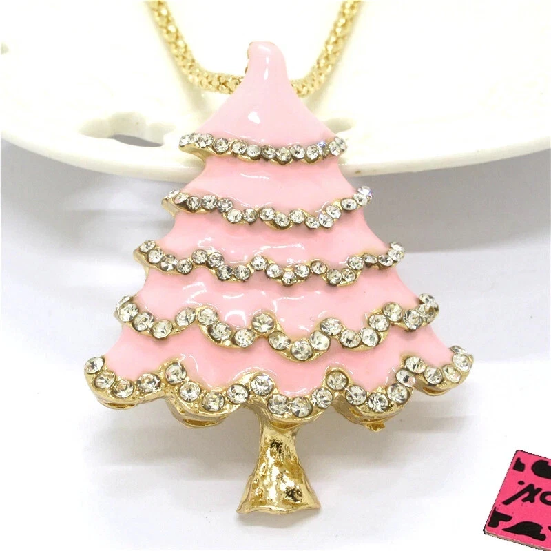 Betsey Johnson Rosa Esmalte Cristal Árbol de Navidad Estilo con Bolsa de Terciopelo Morado Foto 1 de 4