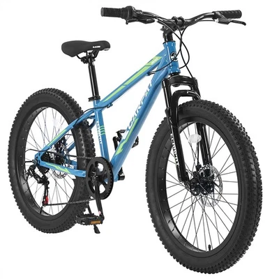24 Inch Fat Tire Bike Youth Full Shimano 7 Speeds Mountain Bike, Dual Disc Brake - Image 1 of 4