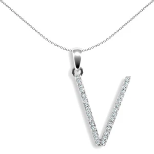 9ct White Gold Jewelco London Diamond Block Initial ID Charm Pendant Letter V - Picture 1 of 4