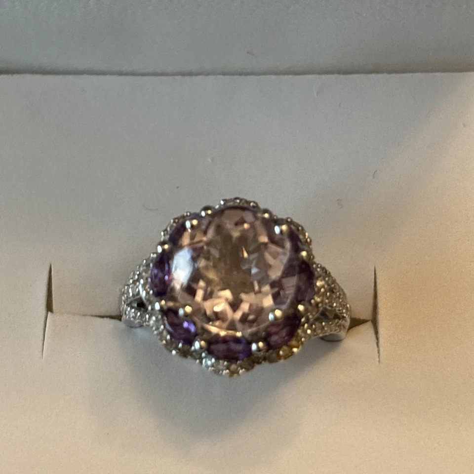 Affinity Diamond Sterling 1/3 Ct Tw & 3.50 Ct Tw Amethyst Ring. Size 6. 925 ZMR - Image 1 of 4