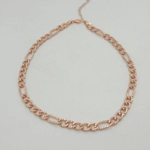 New Adinas Jewels Sterling Silver Rose Tone 6mm Figaro 15" Inch Choker Necklace - Picture 1 of 9