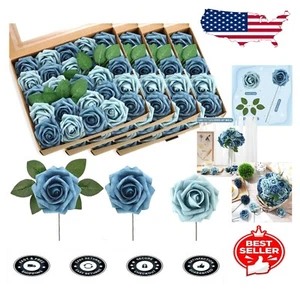Realistic Blue Two-Tone Foam Fake Roses - 100 Pcs for Weddings & Home Decor - Picture 1 of 8