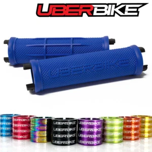 Uberbike Half Waffle MTB Lock On Grip - Blue with Lockring Colour Options - Picture 1 of 1