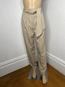 TIBI Tropical Wool Stripe Suiting Sculpted Plead Pants Women’s Size 2 Tan NWOT - Picture 1 of 12