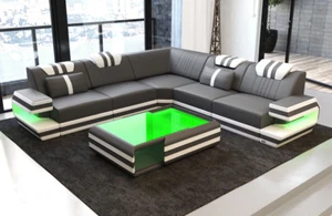 Corner Sofa Ragusa L Shape Luxury Designer Sofa Leather LED Modern - Picture 1 of 11