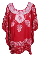 Boho Gypsy Hippy Red Tie Dye Top Poncho Summer Loose Tunic Beach Blouse One Size