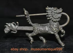 3.8'' ancient Chinese Bronze Kylin chi-lin Qilin Dragon beast key lock - Picture 1 of 4