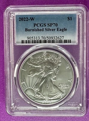 2022 W $1 Burnished American Silver Eagle ASE PCGS SP70 (627) - Image 1 of 2