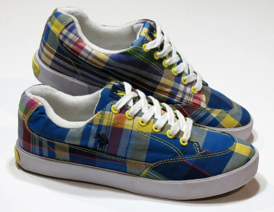 Polo Assn. dos EUA Tênis feminino tamanho 11M multicolorido tecido xadrez moda - Imagem 1 de 4