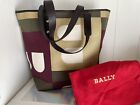 BALLY  "B" Canvas & Brown Leather Tote Hand bag Handbag Switzerland
