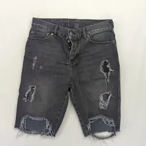 Tsubi Ksubi Black Straight Denim Shorts Size 30 Destroyed Distressed Pant Mens - Picture 1 of 16