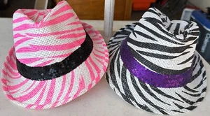 Women's Lot of 2 Hats Black & Pink Zebra Pattern w/Sequins by Midwood Brands Co - Picture 1 of 8