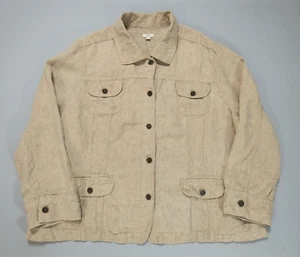 J. Jill 100% Linen Button Up Jacket Beige Oatmeal Lagenlook Boho Minimalist 4X - Picture 1 of 17