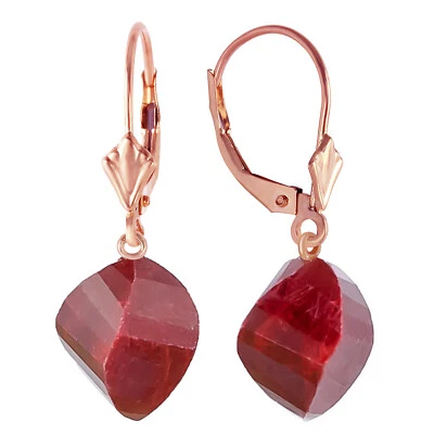 14K. SOLID GOLD LEVER BACK EARRINGS WITH TWISTED BRIOLETTE RUBIES - Image 1 of 4
