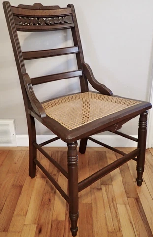 Antique Carved Back Side Chair with Cane Seat Cover