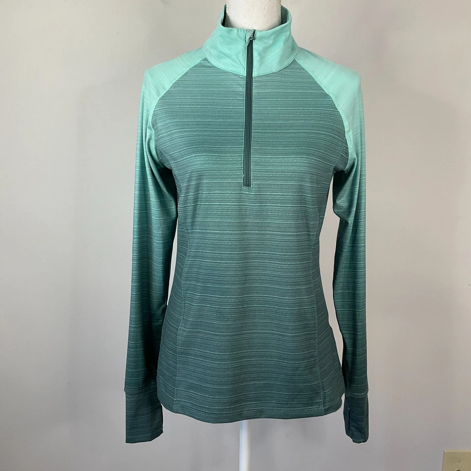 Pullover estoico para mujer talla pequeña manga larga cuarto cremallera agujeros para los pulgares verde Foto 1 de 4