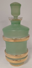 Vintage Green Frosted Glass Decanter With Gold Bands