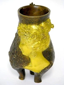 Jarrón Hans Stoltenberg Lerche Art Nouveau de bronce con cabeza de mujer Louchet París 1900 - Imagen 1 de 8
