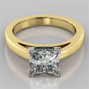 14K Yellow Gold Princess Cut Lab Grown Diamond Engagement Ring for Women - Picture 1 of 7