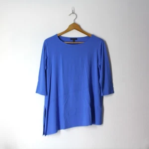 Eileen Fisher Petite Small Strick Tunika Oberteil Asymmetrischer Saum Ellenbogenärmel Blau SP - Bild 1 von 6