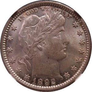 1892 25c Barber Quarter NGC MS63 - Picture 1 of 3