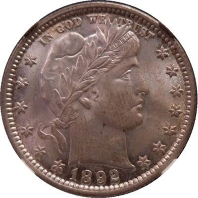 1892 25c Barber Quarter NGC MS63 - Image 1 of 3