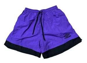 Umbro Vintage 80/90s Purple Shorts Soccer Mens M Nylon USA Made Black Trim - Picture 1 of 14