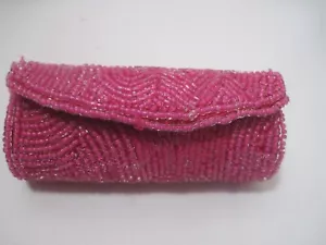 Lipstick Case with Mirror Beaded Fuchsia Pink Vintage - Picture 1 of 11