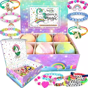 Einhorn Badebomben für Mädchen mit Schmuck innen & Schmuckkästchen für Kinder - Organi - Bild 1 von 12