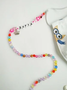 Face Mask Chain Kids Lanyard Personalized Name Necklace Beaded Chain - Picture 1 of 8