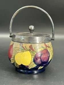 Vintage Moorcroft Plum Wisteria William Hutton Footed Jar Metal Lid w/Handle - Picture 1 of 13