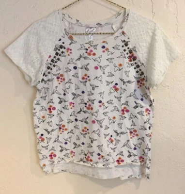 Camisa de Encaje Colibrí Pájaro Origami Firmada por Disney Niñas XL RARA Tachonada Foto 1 de 4